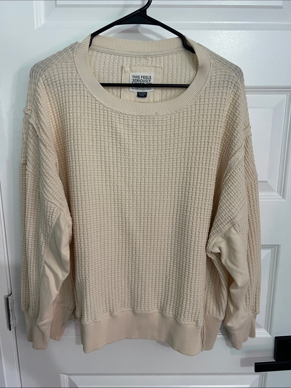 American Eagle Outfitters Cream Waffle Knit Crewneck Sweater